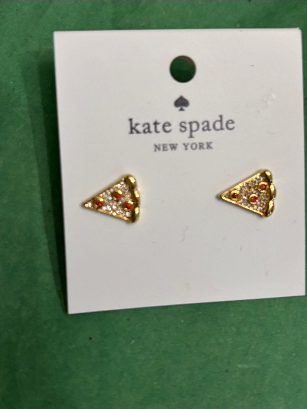 kate spade Gold Pizza Slice Stud Earrings with Red & Clear Accents